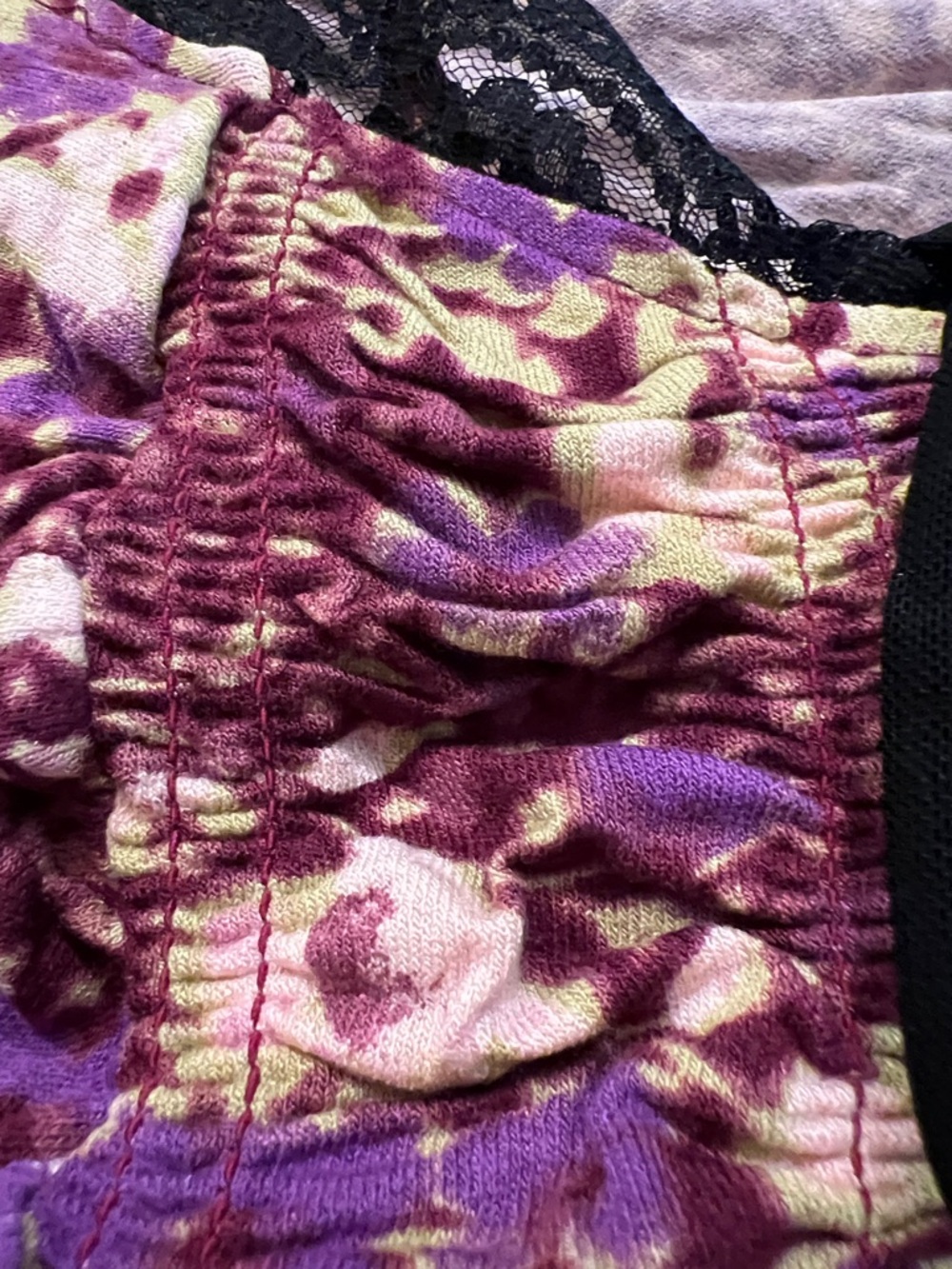 Free People Ruched Long Sleeve Floral Scoop Top in Plum - Picture 9 of 16